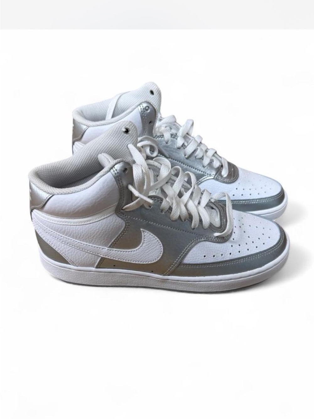 Nike White and Silver High-Top Sneakers - Women